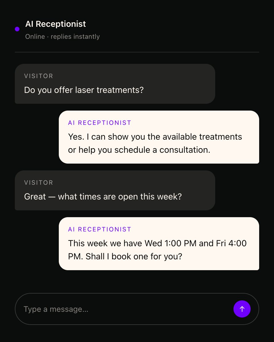 AI receptionist answering a visitor and offering appointment times