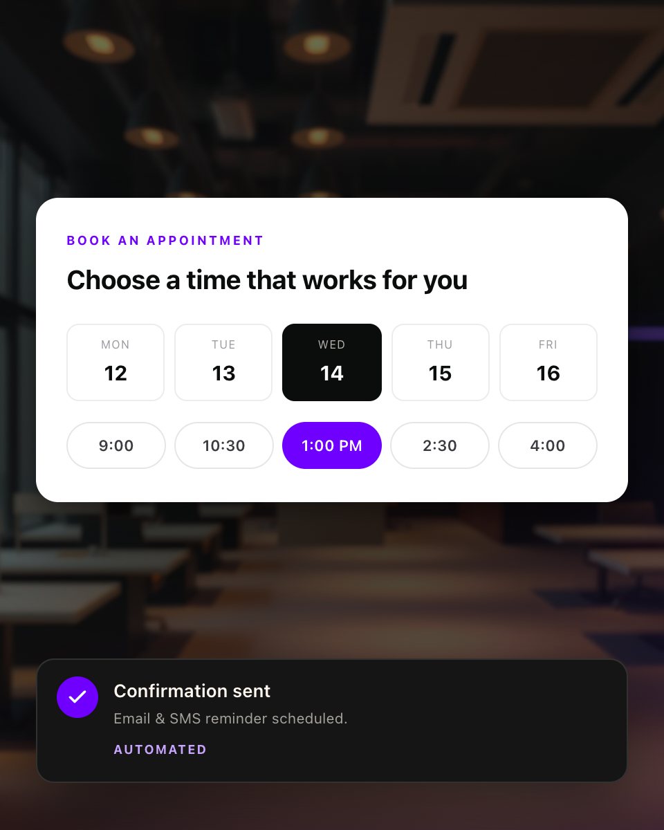 Online booking with an automated confirmation being sent