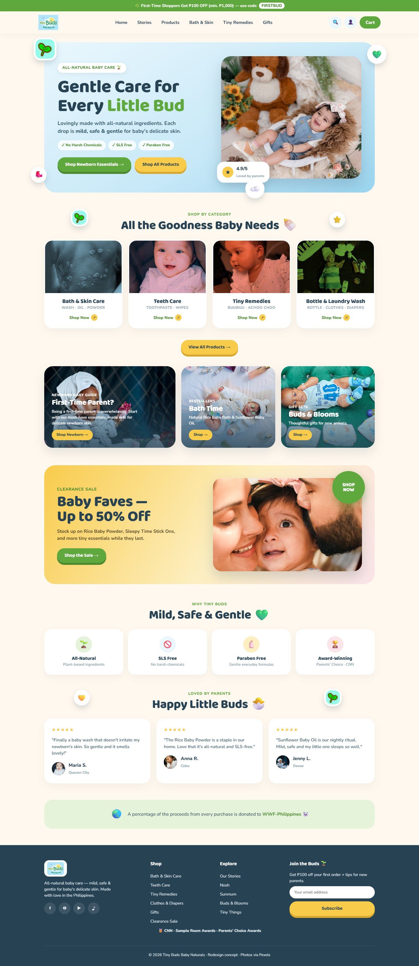 Tiny Buds Baby Naturals — full page screenshot